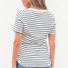 Women's White Stripe Textured Short Sleeve Buttoned Henley Top - Casual Summer Tee - Image 2