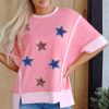 Women's Peach Blossom Sequin Star Graphic Tee - Contrast Patchwork Design - Image 4