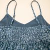 Women's Blue Floral Print Spaghetti Strap Knot Detail High Waist Flared Mini Dress - Image 12