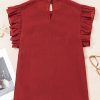 Women's Red Dahlia Solid Color Pleated Detail Ruffle Short Sleeve Blouse - Image 4