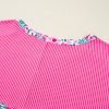 Plus Size Women's Pink Floral Print Corded Patchwork Loose Top - Image 5