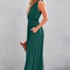 Elegant Blackish Green Deep V Pleated Crisscross Wide Leg Backless Jumpsuit for Women - Image 3