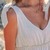 Women's Oatmeal Solid Color Tied Straps Ruffle Tiered Mini Dress - Casual Summer Style - Image 8
