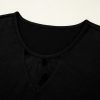 Chic Black Floral Mesh Patchwork Plus Size V Neck T-Shirt for Curvy Women - Image 6
