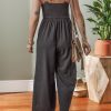 Women's Black Front Cut Out Smocked Back Sleeveless Wide Leg Jumpsuit - Image 2