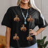 Women's Black Western Horse Patched Crew Neck Graphic T-Shirt for Casual Wear - Image 6