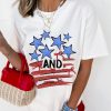 Women's White Stars and Stripes Bow Graphic T-Shirt - Patriotic Summer Tee - Image 3