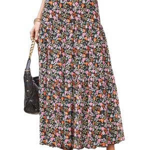 Women's Brown Leopard Floral Reversible Ruffle Hem Maxi Skirt - Elegant & Versatile
