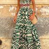 Women's Green Western Aztec Shirred Sleeveless Maxi Dress - Trendy Boho Style - Image 8