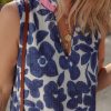Elegant Blue Floral Sleeveless Colorblock Notched V Neck Mini Dress for Women - Image 6