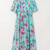 Women's Sky Blue Abstract Print Short Puff Sleeve Tiered Maxi Dress - Image 10