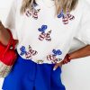Women's White Sequin Balloon Puppy Graphic Crewneck Tee with Stars and Stripes - Image 2