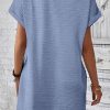 Women's Myosotis Blue Solid Color Textured Crinkle Short Sleeve T-Shirt Dress - Image 2