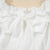 Women's White Off Shoulder Ruffle Knotted Detail Swiss Dot Blouse - Image 10