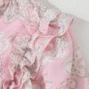 Chic Pink Floral Print Drawstring V Neck Puff Sleeve Blouse for Women - Image 13