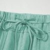 Women's Mint Green Mineral Wash High Waist Wide Leg Cargo Pants with Drawstring - Image 10