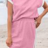 Women's Pink Contrast Trim Textured Crewneck Tee and Pocketed Skirt Set - Image 7